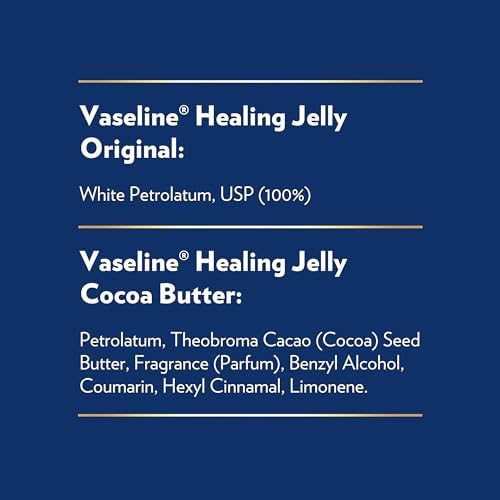 Vaseline Original & Cocoa Butter Healing Jelly Travel-Size Variety 4-Pack – Rich Moisturizing Ointment, Skin Protectant for Soothing Cracked, Dry Skin, 1.75 Oz Ea