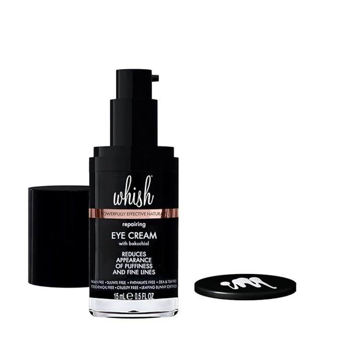 Whish Repairing Eye Cream - Reduces Puffiness & Appearance of Fine Lines, Reduces the Appearance of Bags & Dark Circles, Has Gentle All Natural Retinol Replacement, Backuchiol - .5 fl oz