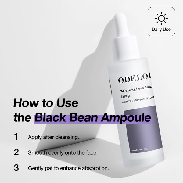 Black bean 74% Ampoule Luftig 1.69 fl.oz / 50ml, Skin Calm Ampoule with Skin Vitalizing, for Sensitive and Combination Skin, Mild Ampoule for Face, Korean Skin Care
