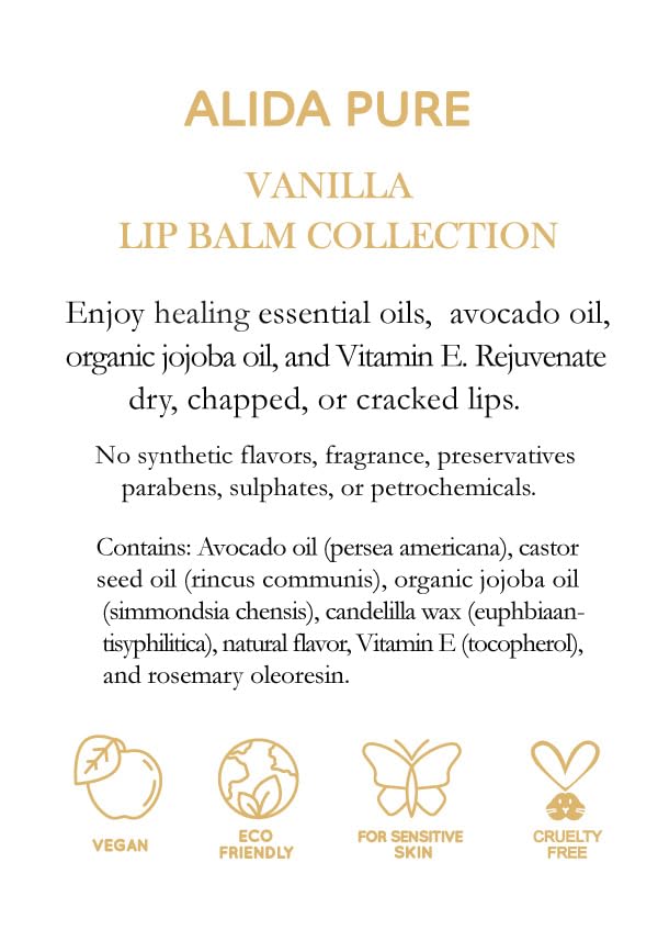 Vanilla Lip Balm Collection, Vegan Set, Beeswax Free, with Organic Jojoba and Avocado Oil, Vitamin E, Natural Moisturizer for Dry, Chapped Lips, 3 Tube Set