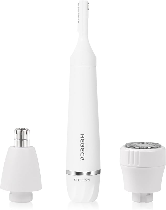 HEBECA Ear Nose Hair Trimmer for Women, Eyebrow & Face Hair Trimmers, 3in1 Electric Facial Hair Trimmer, Waterproof & Rechargeable Women's Face Hair Remover Portable (White)