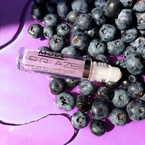 MODE Lip Glaze Flavored Lip Gloss BLUEBERRY CREAM Delicious Yummy Flavor, Roll On Sweet Wet Nourishing Shine, Hydrating Moisturizing Natural Skincare Fruit Oils, Made in NY USA