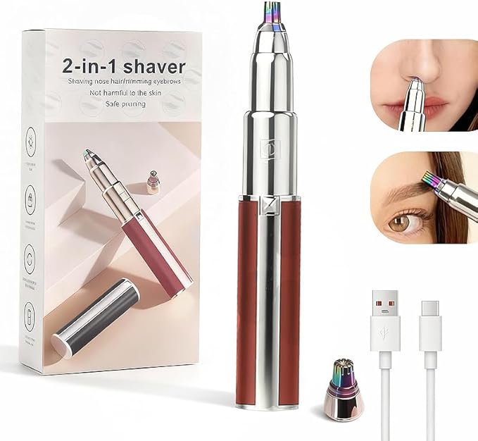 Womens Electric Nose Hair Trimmer 2 in 1 Electric Eyebrow Trimmer Portable Waterproof Eye Brow Razors Electric & Nose Hair Remover Rechargeable Flawless Eyebrow Trimmer, Red