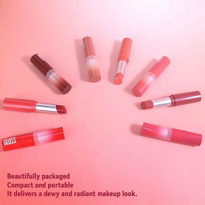 2Pc Butter Lipstick Tinted Lip Balm, Shine Moisturizing Plumper Lipstick for Women, Natural Nourishing Hydrating Lip Gloss Stain for Dry Lips, Lightweight Lip Liner Care Vegan Makeup, 01 & 02