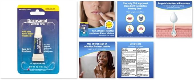 TARO Cold Sore/Fever Blister Treatment - Docosanol 10% Cream (0.07 oz - 1 Tube)