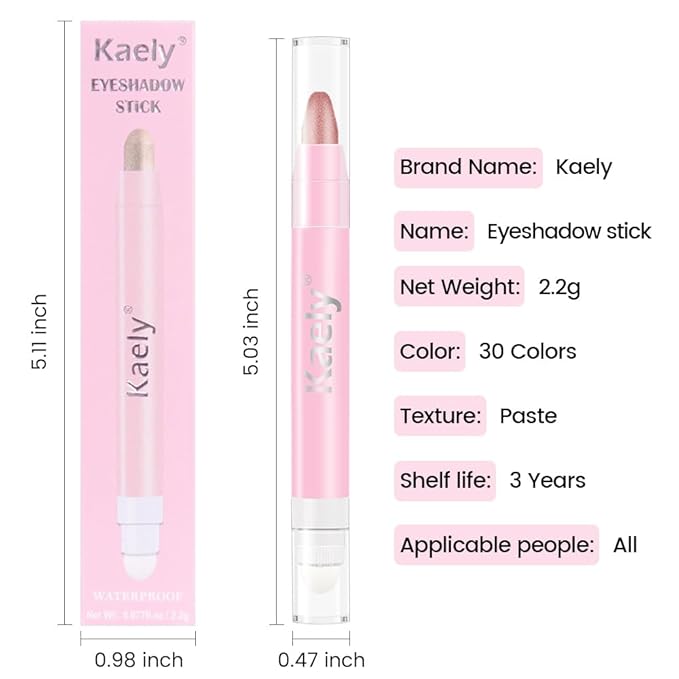 2in1 Shimmer Cream Eye Shadow Stick - Rose Shimmer, Eyeliner Pencil Eyeshadow Palette Makeup, Waterproof Long Lasting Brightener, Crease Proof & Smudge Resistant, Cream Eyeshadow with Built-in Smudger