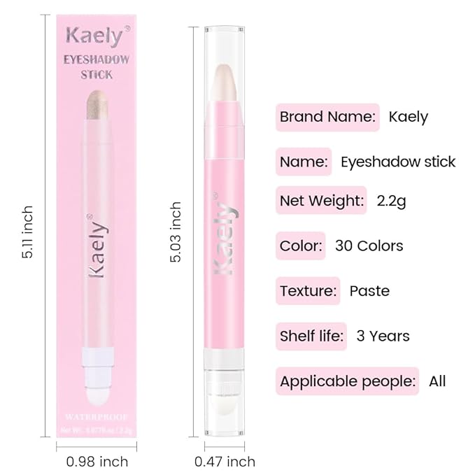 2in1 Shimmer Cream Eye Shadow Stick -Pearl Shimmer, Eyeliner Pencil Eyeshadow Palette Makeup, Waterproof Long Lasting Brightener, Crease Proof & Smudge Resistant, Cream Eyeshadow with Built-in Smudger