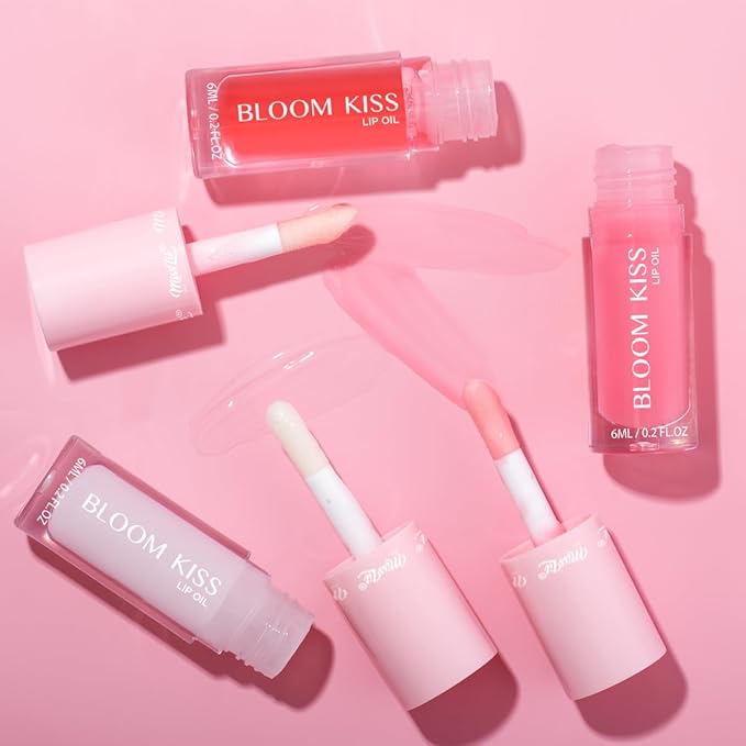 Miss Lil USA Bloom Kiss Lip Oil, Nourishing Hydrating High-Shine Lip Oil Gloss, Lightweight Non-Sticky Formula for Soft Glossy Lips, Vegan & Cruelty-Free (Aria)