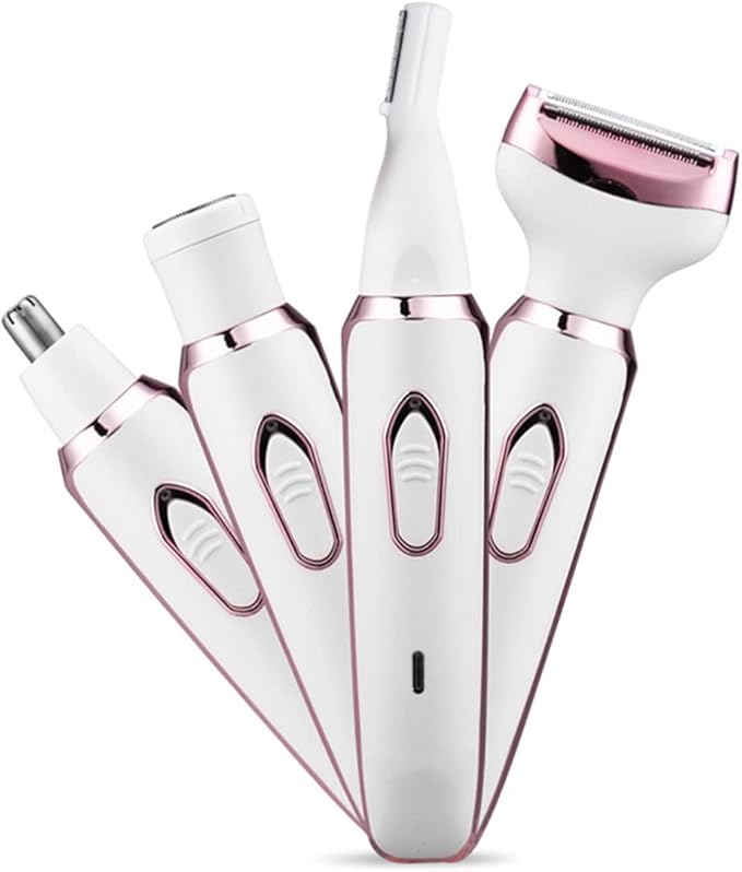 ANFOOS Electric Razor for Women,Hair Trimmer for Face Nose Eyebrow Beard Mustache Arm Leg Armpit Bikini,Painless Rechargeable Portable 4 in 1 Womens Body Shavers Set