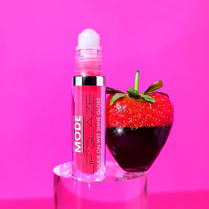 Mode Cosmetics MODE Lip Glaze Flavored Lip Gloss CHOCOLATE DIPPED STRAWBERRY Flavor Roll On Sweet Wet Nourising Shine, Hydrating Natural Skincare Fruit Oils, Cruelty Free, Vegan, Made in NY