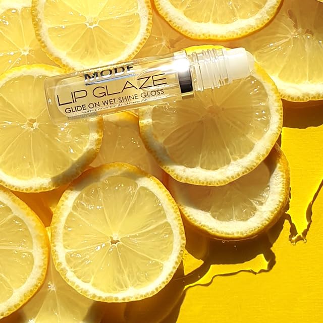 MODE Lip Glaze Flavored Lip Gloss Yummy SANTORINI LEMON Flavor Roll On Sweet Wet Nourishing Shine, Hydrating Natural Skincare Fruit Oils