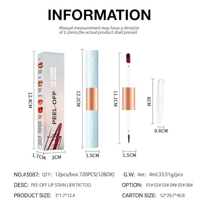 Matte Lip Liner Peel Off Lip Stain, Long Lasting Peel Off Lip Liner Stain, Peel-off Lip Gloss For All Skin Types, Transfer-proof Highly Pigmented Color Waterproof, (05#, Pack of 1)