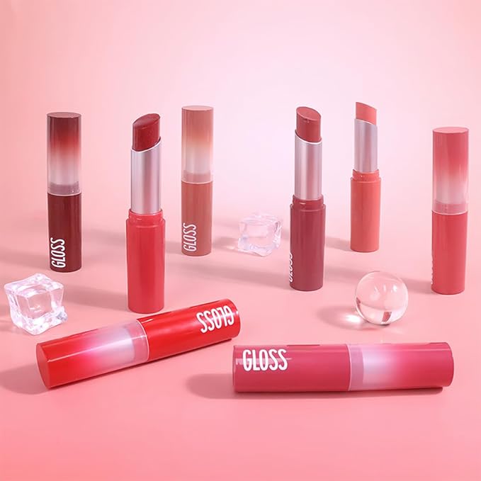 1Pc Ruby Red Butter Lipstick Tinted Lip Balm, Shine Moisturizing Plumper Lipstick for Women, Natural Nourishing Hydrating Lip Gloss Stain for Dry Lips, Lightweight Lip Liner Care Vegan Makeup