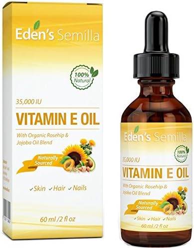 100% Plant Extract Vitamin E Oil 35,000 IU + Organic Rosehip & Jojoba Blend - Fast Absorbing Skin Protection for Face & Body. Pure Ingredients - Ideal for Sensitive Skin - Use Daily