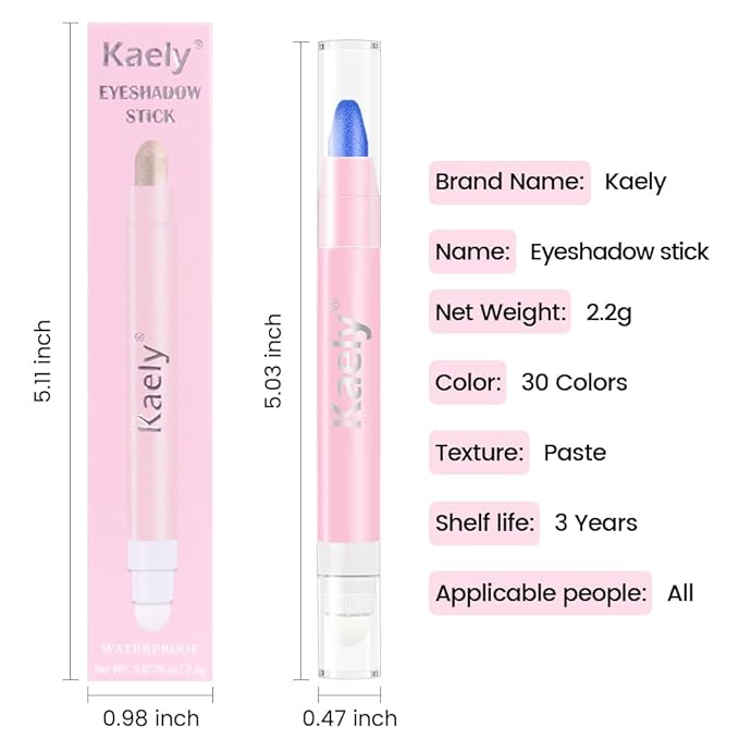 2in1 Shimmer Cream Eye Shadow Stick - Royal Blue, Eyeliner Pencil Eyeshadow Palette Makeup, Waterproof Long Lasting Brightener, Crease Proof & Smudge Resistant, Cream Eyeshadow with Built-in Smudger