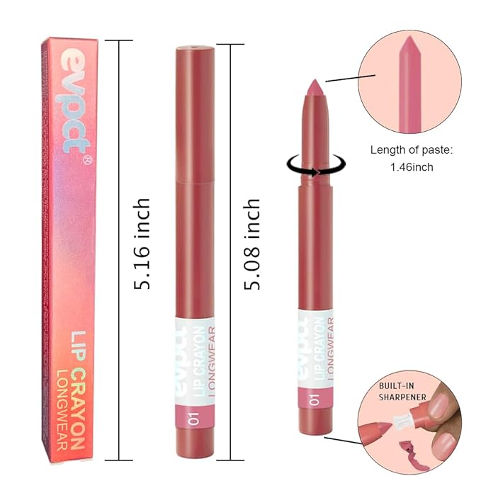 BINGBRUSH Lip Crayons Matte Longwear Lipstick Pack Set,Moisture Smooth Lipliner With Built-in Sharpener Ultimate Super Stay Ink Lip Crayon for Makeup,Waterproof Velvet Lipgloss Lip Stain(1#Pink Beige)
