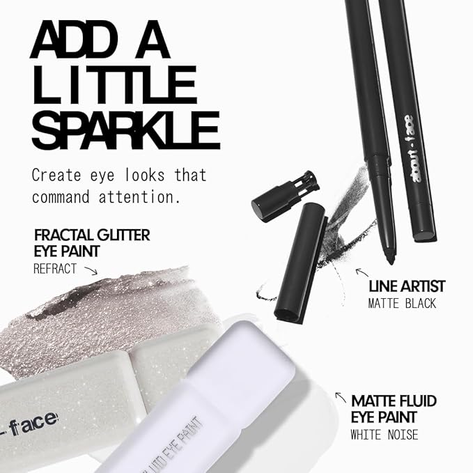 aboutface Fractal Glitter Eye Paint Refract – Smudge-Proof, Long-Lasting Liquid Eyeshadow – Intense Sparkle with Mousse Texture – Vegan, Cruelty-Free – 0.13oz (Soft Silver)