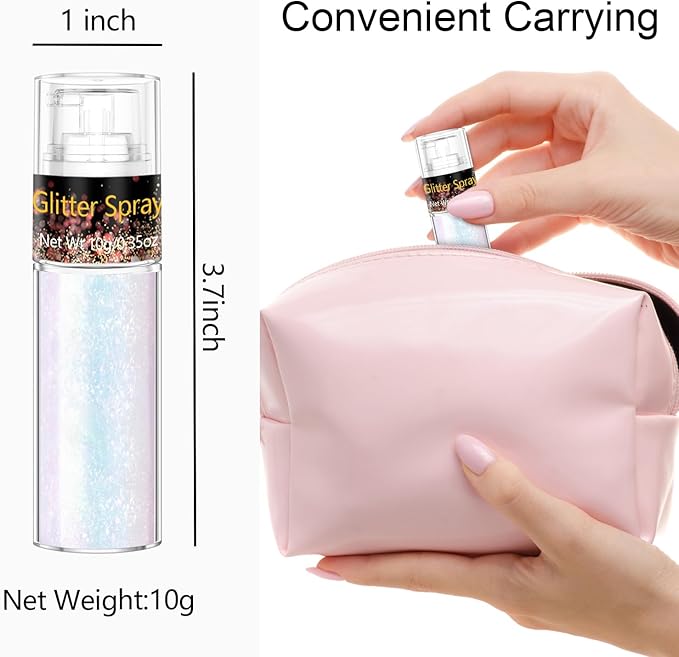 Hair and Body Glitter Spray, Holographic Glitter Highlighter Powder, Face Body Clothes Shiny Glitter, Loose Shimmer Hairspray Festival Rave Prom Accessories (Sparkling Pink)