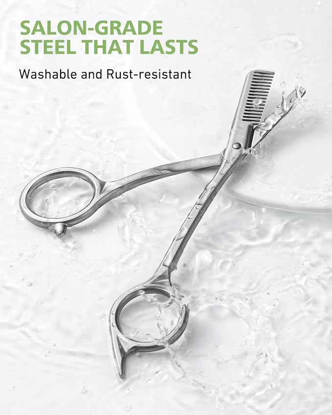 BALUCA Eyebrow Scissors with Comb | Professional Stainless Steel Eyebrow Trimmer for Women & Men | Dual-Design Precision Eye Brow Trimmer Scissors for Effortless Grooming, Silver (Silver)
