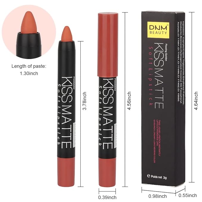 evpct 3Pcs Nude Beige Dark Light Brown Yellow Matte Lipstick and Lip Crayon Lip Liner Stick Pencil duo Makeup Set Long Lasting 24 Hour Waterproof Lip Gloss labiales mate 24 horas originales 08&17&19