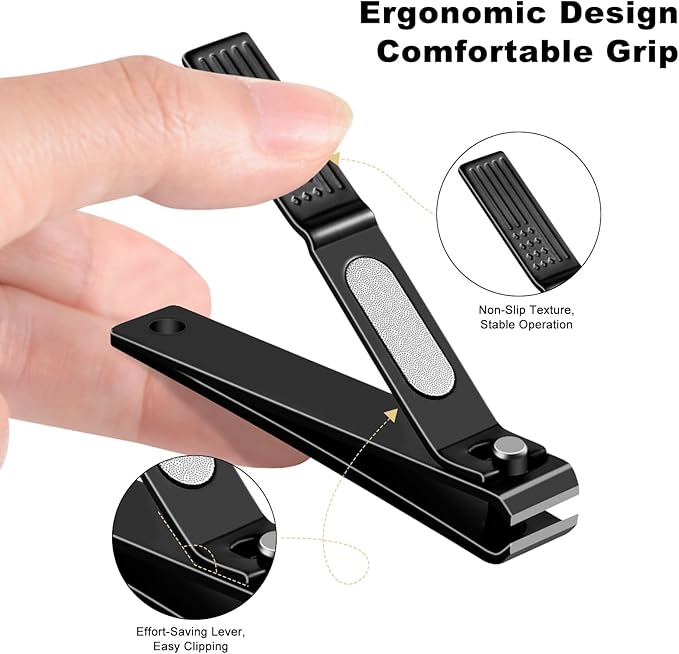 TwinWolf Nail Clippers Set, Ultra Sharp Sturdy Fingernail and Toenail Clipper by American Flag Pattern Handle,Built-in Nail File Stainless Steel Nail Clipper Cutter for Men and Women,Black,2-Pack