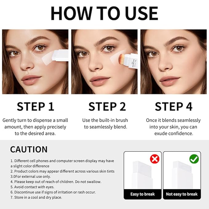 Color-Changing Foundation Stick with Brush for Women, Medium Coverage Lightweight Matte Finish Long Lasting Cream Foundation Makeup Stick for Concealer and Color Correction, 0.46 oz (#2 Light)