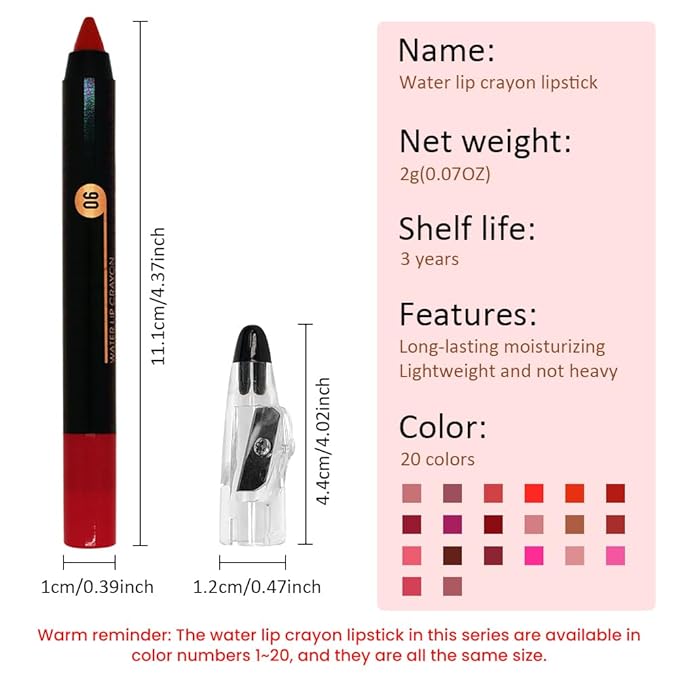 Classical Red Matte Lip Liner Crayon with Sharpener - Waterproof Smudgeproof Long-Wear Lip Pencil, Creamy Pigmented Lip Crayon for Women, 12HR Stay Silky Velvet Lip Liner 06#