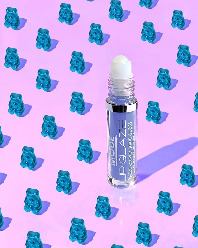 MODE Lip Glaze Flavored Lip Gloss BLUEBERRY GUMMY BEAR Delicious Yummy Flavor, Roll On Sweet Wet Nourishing Shine, Hydrating Skincare Fruit Oils, Made in NY USA