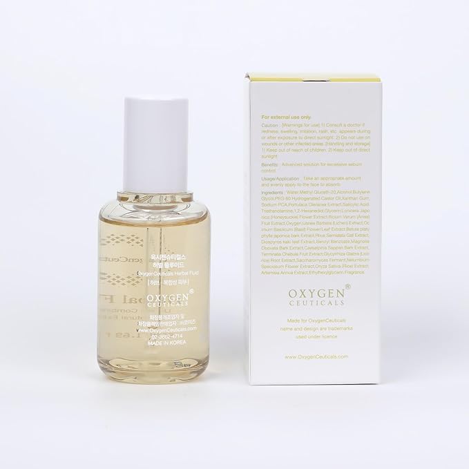 OxygenCeuticals Herbal Fluid – Trouble Care Ampoule with Salicylic Acid, Sodium PCA & Herbal Extracts, Sebum Control, Exfoliation & Soothing Serum for Acne-Prone Skin. 1.69 fl.oz (50ml)