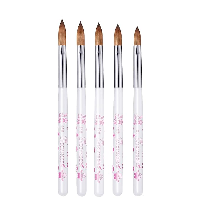DAIXIANGER 5Pcs Flower Acrylic Nail Brush Set, Size 8/10/12/14/16, Professional Nail Brushes for Acrylic Application Powder & Nail Extension, 3D Nail Carving Tools for DIY Home Salon Manicure-White