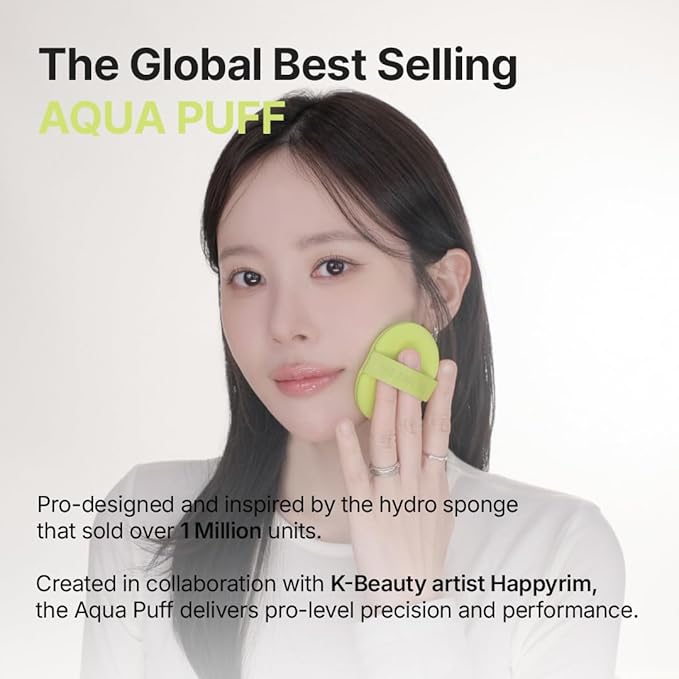 THE TOOL LAB Aqua Fitting Duo, Makeup Set with Flat Foundation Brush and Liquid Foundation Puff, Portable Case with 1.1" Flat Brush, Korean Makeup