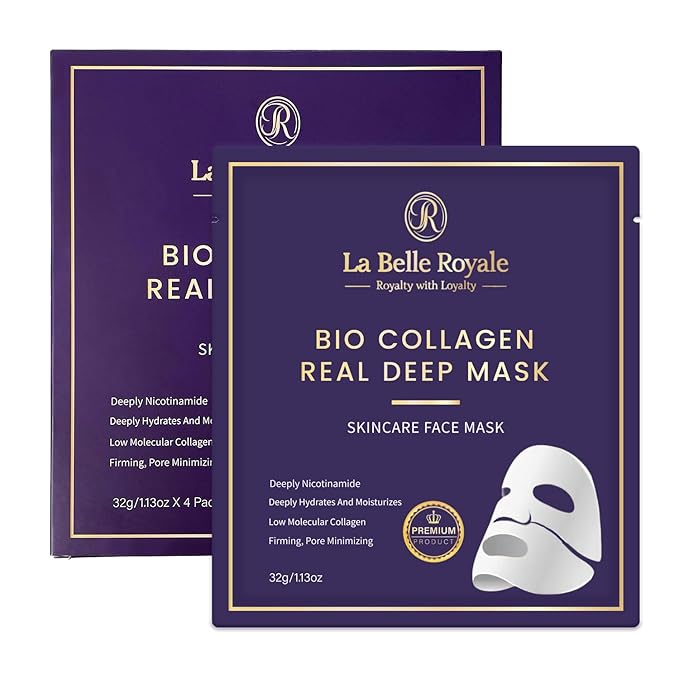 Bio Collagen Face Mask – Real Deep Hydrating & Anti-Aging Overnight Korean Sheet Mask with Hyaluronic Acid for Glowing, Pore Minimizing Skin - 4 Pack for Women & All Skin Types