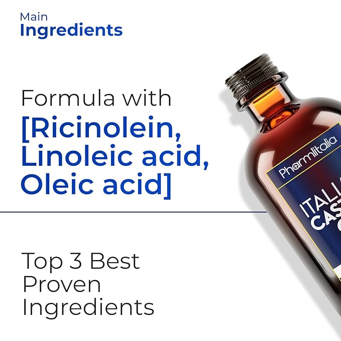 Pharmlitalia Caster Oil Organic Cold Pressed Unrefined Glass Bottle - Organic Golden Castor Oil for Face, Scalp, Eyelashes, Skin Care and Nails - Aceite De Castor Organico Puro - 500ml