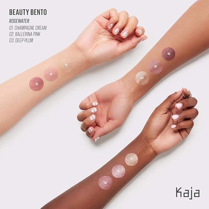 Kaja Beauty Bento Collection - Bouncy Eyeshadow Trio | Plum Rosy Tones, Travel Size, 01 Rosewater, 2019 Allure Best of Beauty Award, 0.03 Oz
