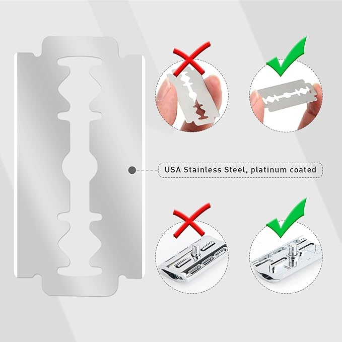 Shiny Silver Double Edge Safety Razor, Single Blade Razors for Men and Women, with 10 Stainless Steel Safety Razor Blades, Smooth Close Shaving, Plastic Free