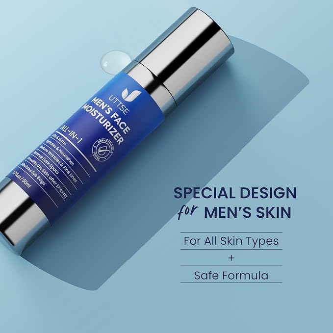 6-in-1 Mens Face Moisturizer: Face Cream for Men - Reduce the Look of Eye Bags, Dark Circles, and Puffiness - Skin Care for Men - 1.7 fl oz - Made in Korea