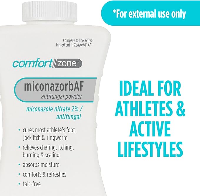 Comfort Zone Miconazorb Antifungal Powder, Talc-Free, Miconazole Nitrate 2%, For Treatment Of Athlete's Foot, Jock Itch And Ringworm, 2.5oz (71g) (3 Pack)