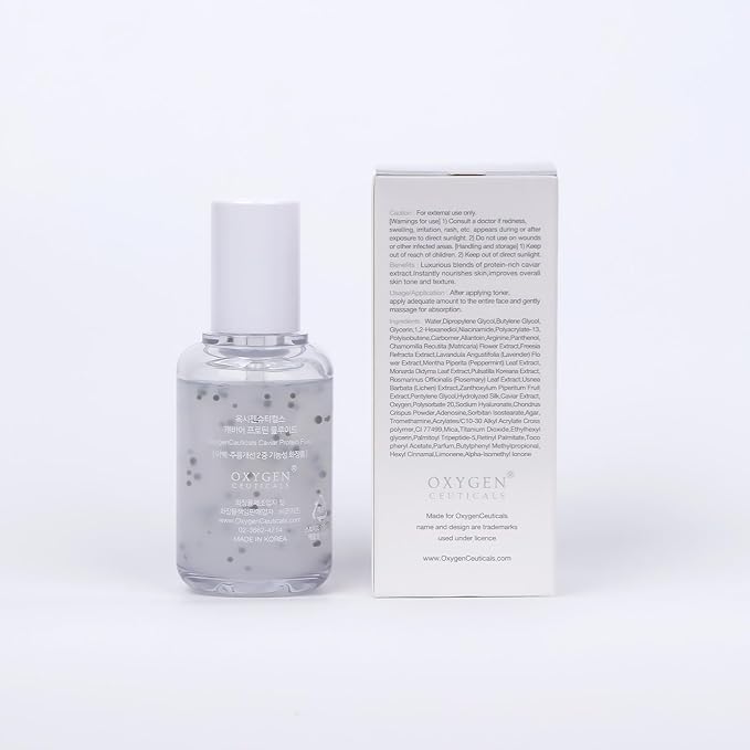 OxygenCeuticals Caviar Protein Fluid – Total Anti-Aging Ampoule with 5% Caviar Extract, Niacinamide & Adenosine, Peptide-Enriched Brightening & Firming Serum for Youthful Radiance. 1.69 fl.oz (50ml)