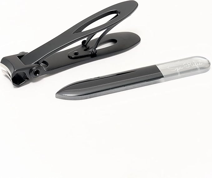 Spa-Rific Nail File Set – Professional Heavy Duty Kit for Men and Women, Includes Etched Crystal Files, Emery Boards, Nail Shapers, Glass Buffer with Case, Ideal for Fingernails and Toes (Black)