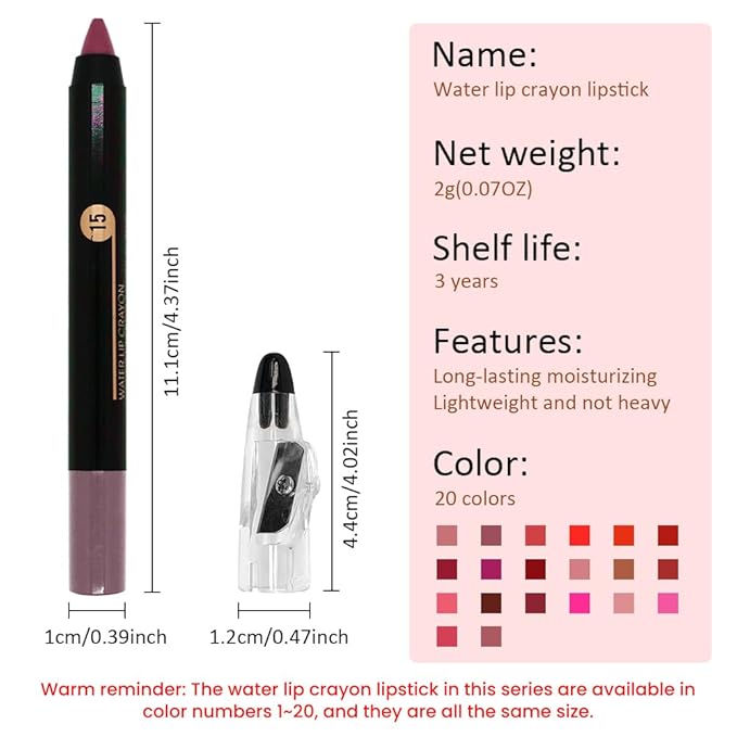 Purple Brown Matte Lip Liner Crayon with Sharpener - Waterproof Smudgeproof Long-Wear Lip Pencil, Creamy Pigmented Lip Crayon for Women, 12HR Stay Silky Velvet Lip Liner 15#