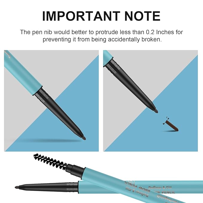 TurritopsisD Define & Fill Brow Pencil (2-Pack Black Brown) Eyebrow Pencil Pro Waterproof Smudge-proof Fine-Tip Very-thin Pen Built-in Spoolie Brush