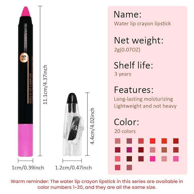 Dazzling Pink Matte Lip Liner Crayon with Sharpener - Waterproof Smudgeproof Long-Wear Lip Pencil, Creamy Pigmented Lip Crayon for Women, 12HR Stay Silky Velvet Lip Liner 16#