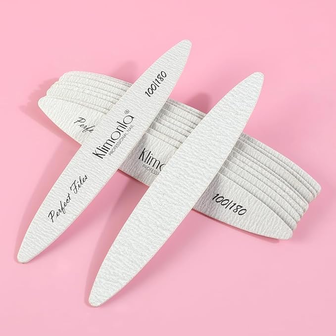 Klimonla 25pcs Professional Oval Nail Files Emery Board Set 100/180 Grit Dual-Grit Buffer Files for Natural & Acrylic Nails Tools Suit for Home Salon