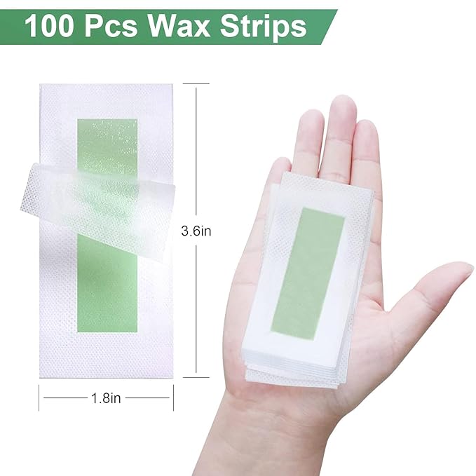 Facial Wax Strips 60 Pcs, Facial Hair Removal for Women, Waxing Strips for Face Eyebrow Upper Lip Cheek Hair Remover, Quick & Painless At Home Waxing Kit for All Skin Types with 6 Pcs Wax Wipes(Green)