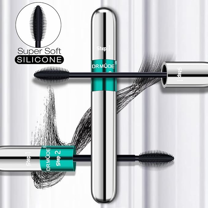 Mascara Black Length - Waterproof 2 in 1 4D Silk Fiber Mascara 5X Longer, Natural and False Effect Look in One Long Lasting Mas Cara Makeup for Women