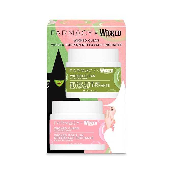 Farmacy x WICKED Cleansing Balm Skin Care Set - Travel Size Makeup Remover Duo - Limited Edition Wicked Clean Skincare Set Includes Pink & Green Balms - Gently Removes Make Up, SPF & Oil (2 Count)
