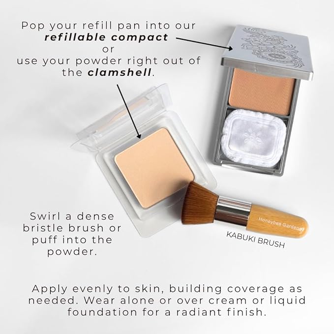 Honeybee Gardens Pressed Mineral Powder Foundation Refill, Montego, Warm Tan Neutral Shade, Adjustable Coverage, Natural Finish, With Botanical Extracts And Vitamin E, 7.5g