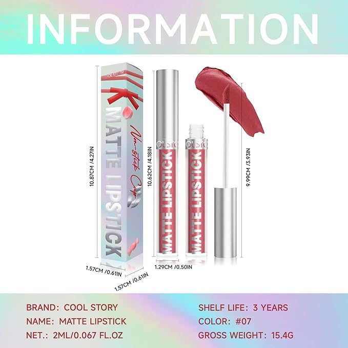 COOL STORY Matte Lip Stain Tint Highly Pigmented Color Long-Lasting Waterproof (07)