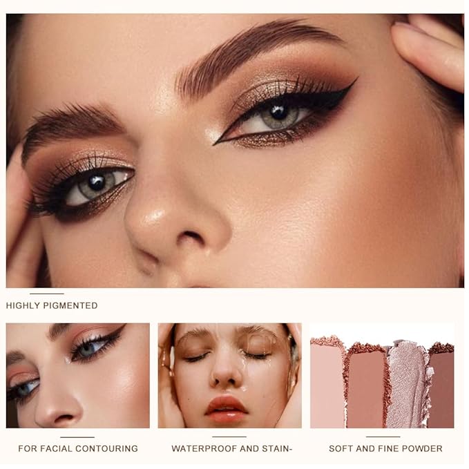 Multi-Finish Eyeshadow Palette, Matte Shimmer Metallic Eye Brightening Palette with Silky Smooth Powder, Fine Shimmer Duochrome Sparkle, Long-Lasting Blendable Shadows for Aegyo-Sal Highlight-1#