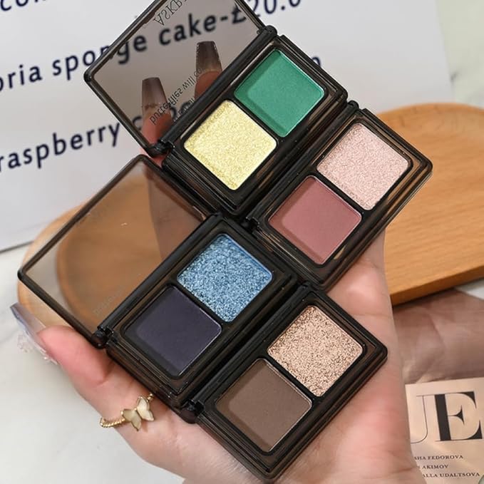 2 Color Shimmer & Matte Eyeshadow Palette Makeup, Brown Matte & Golden Champagne Shimmer Shades eye shadow for Womam, Long-Lasting & Highly Pigmented, Vegan & Cruelty-Free